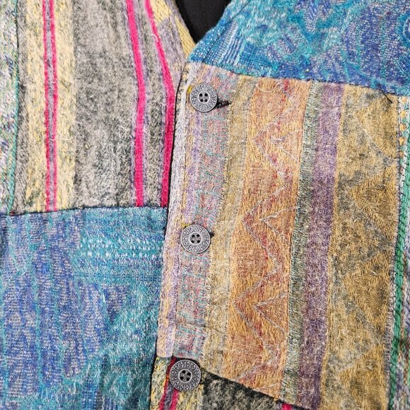 Vintage 70's Paragraff Patchwork Vest Size Medium Textured Blue Yellow - Picture 3 of 9